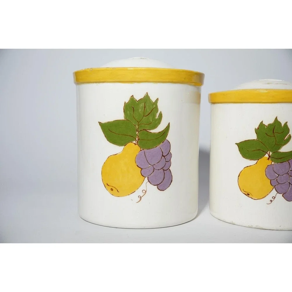 Vintage Liz YDE Ceramic Pottery Food Storage Cookie Jars, Grapes, Pears,‎ Yellow